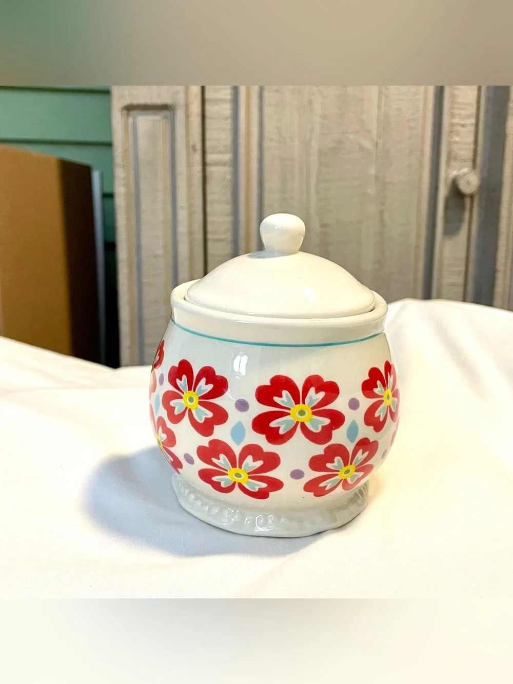 *VTG* Pioneer Woman Sugar Bowl w/Lid-Floral Stoneware Dish-Retro/Vintage/Ceramic